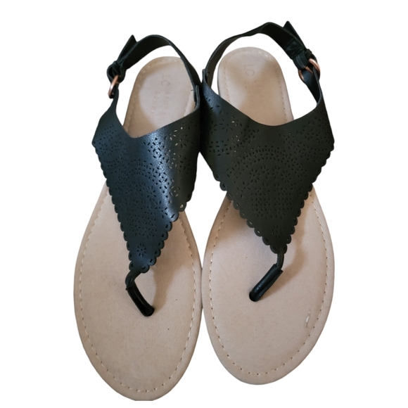 LC Lauren Conrad Womens Size XL (10) Black Toe Post Sandals Flat Buckle Straps - Picture 1 of 4